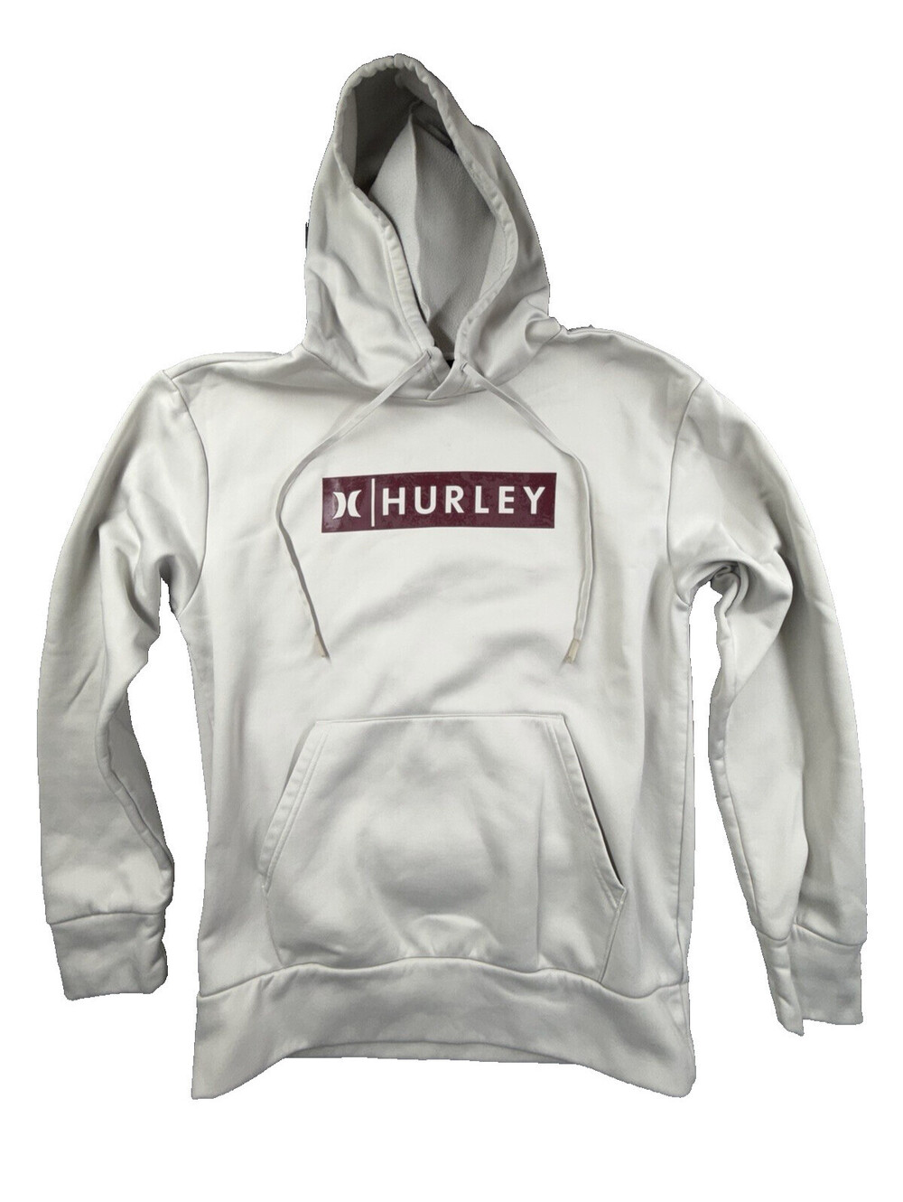 Hurley The Box Fleece Pullover‎ Hoodie Mens Medium Bone Cream Burgundy Logo